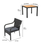 Ensemble de salle à manger d'extérieur Moasis 5 pièces, mobilier de conversation en rotin, plateau en bois - 5 pièces