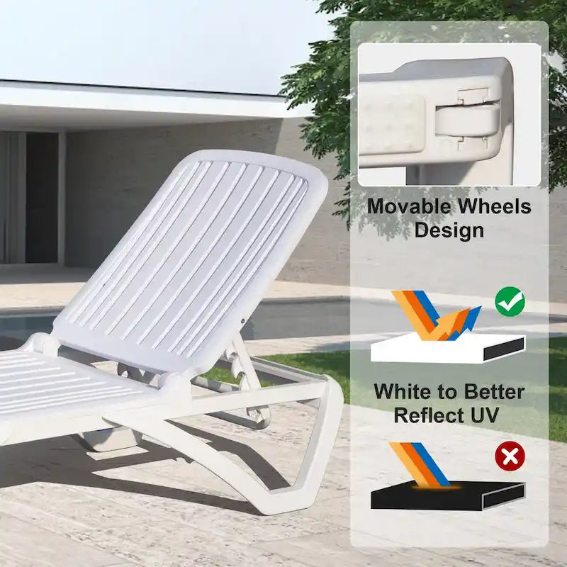 Chaise longue d'extérieur, fauteuil de piscine inclinable réglable en plastique, chaise longue de bronzage pour piscine