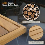 Ensemble de mobilier de patio 4 pièces, mobilier d'extérieur avec table en bois d'acacia, ensemble de conversation pour patio avec sièges profonds et coussins épais