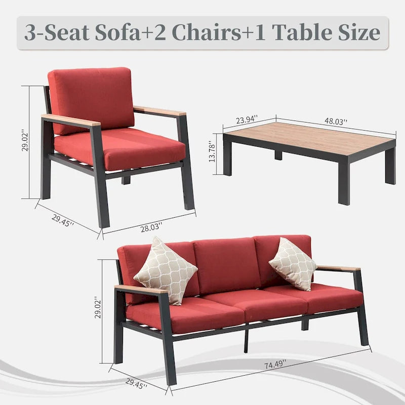 Ensemble de mobilier de jardin en aluminium 4 pièces, canapé d'angle moderne avec table basse et coussin - 70,87 * 25,98 * 14,37