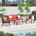Ensemble de mobilier de jardin en aluminium 4 pièces, canapé d'angle moderne avec table basse et coussin - 70,87 * 25,98 * 14,37