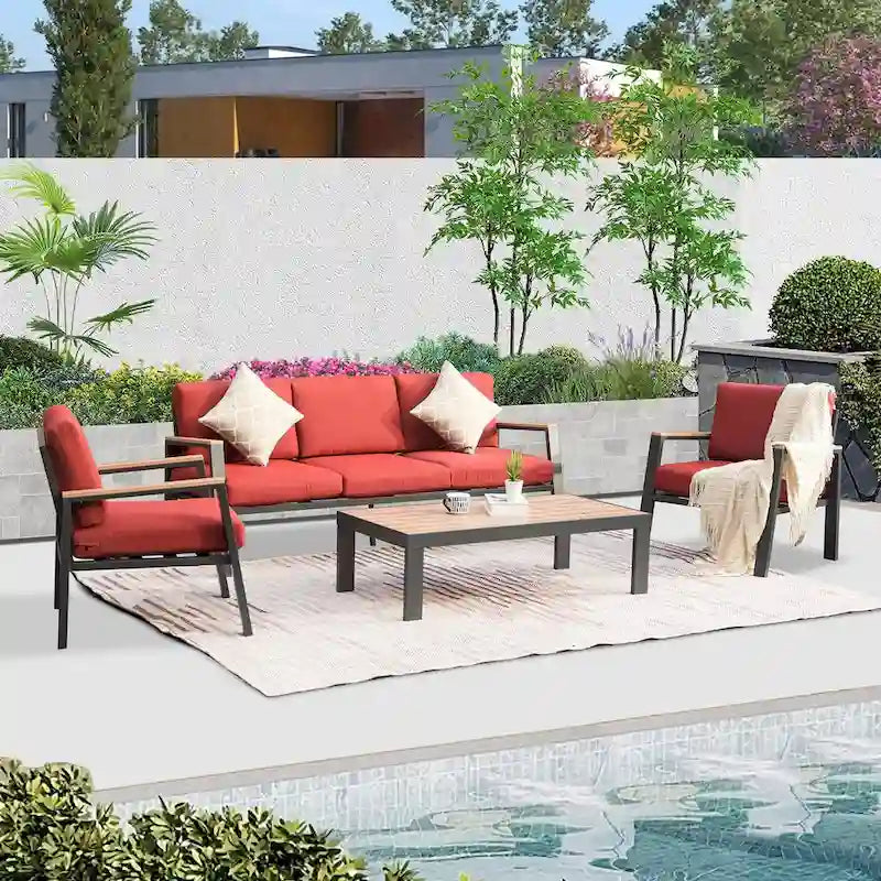 Ensemble de mobilier de jardin en aluminium 4 pièces, canapé d'angle moderne avec table basse et coussin - 70,87 * 25,98 * 14,37