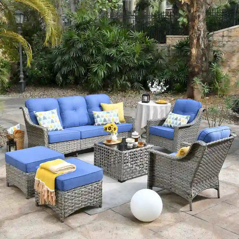 Ensemble de jardin en résine tressée OVIOS 6 pièces avec table à énergie solaire