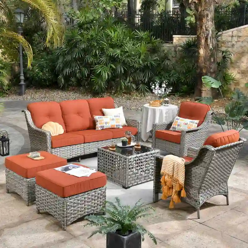 Ensemble de jardin en résine tressée OVIOS 6 pièces avec table à énergie solaire