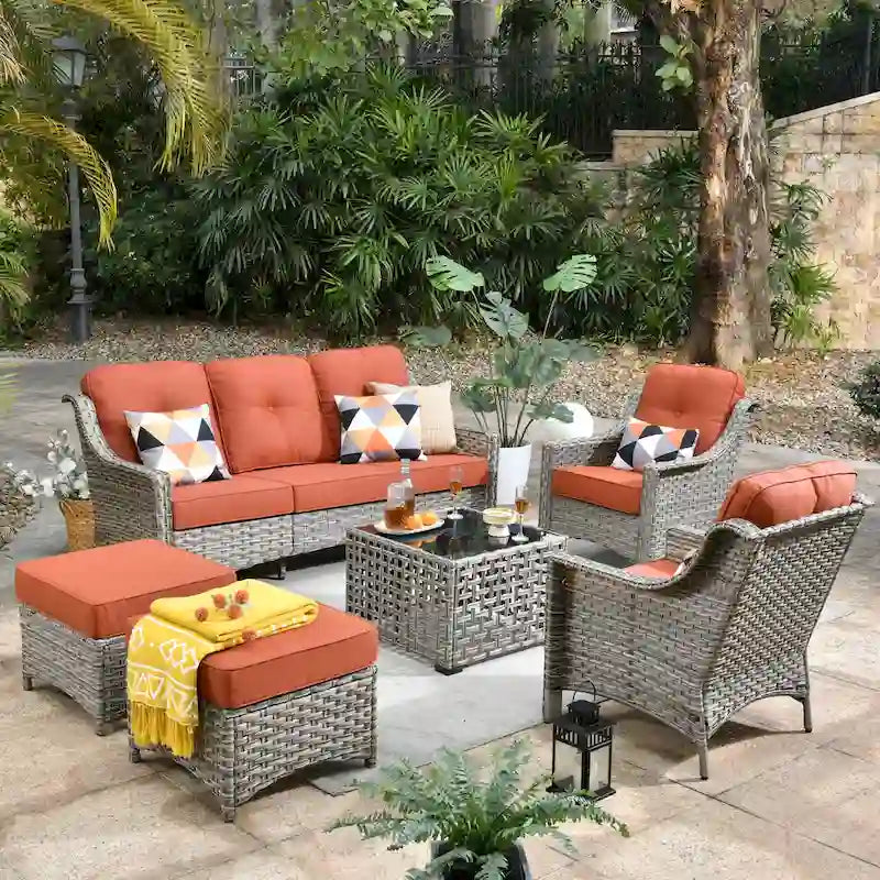 Ensemble de jardin en résine tressée OVIOS 6 pièces avec table à énergie solaire