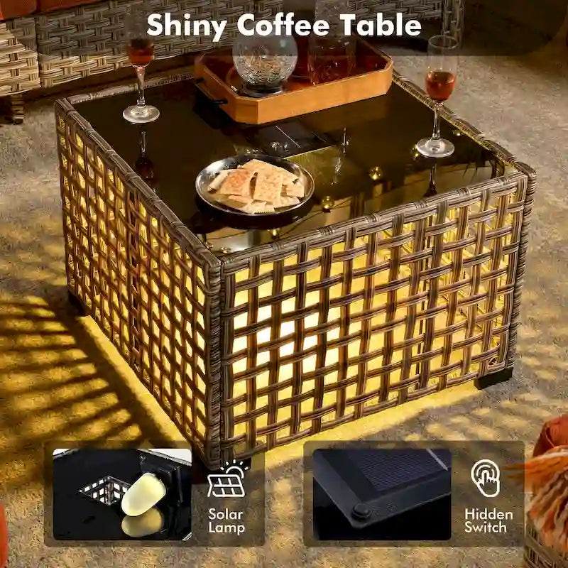 Ensemble de jardin en résine tressée OVIOS 6 pièces avec table à énergie solaire