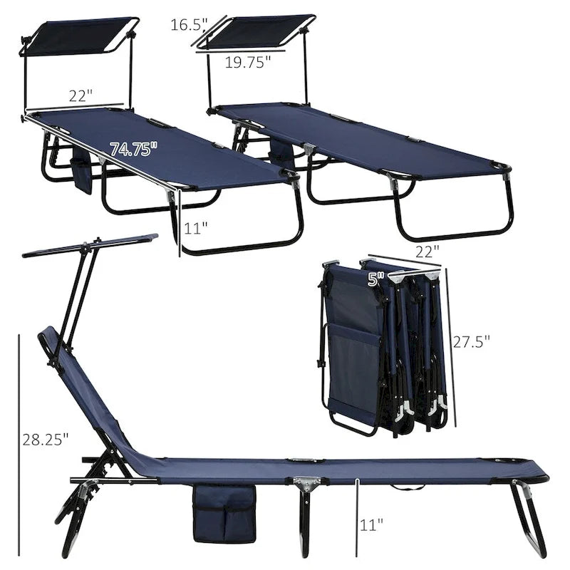 Chaises longues pliantes Outsunny pour piscine et bronzage, lot de 2