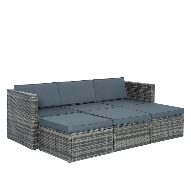 Ensemble de 5 meubles en osier, mobilier de patio, mobilier saisonnier en résine tressée PE