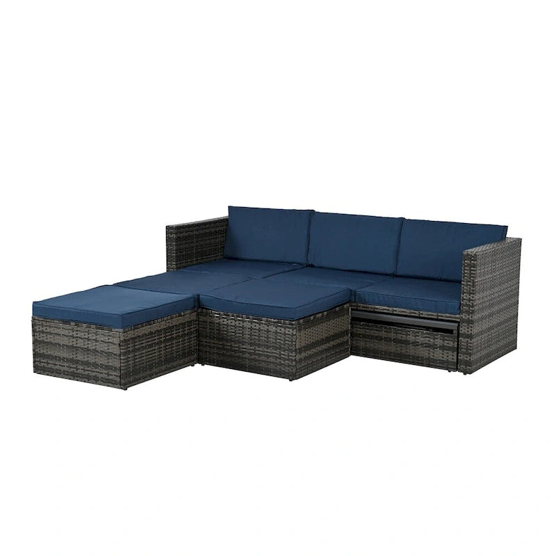 Ensemble de 5 meubles en osier, mobilier de patio, mobilier saisonnier en résine tressée PE