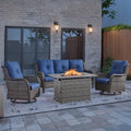 Mobilier de jardin : canapé, fauteuils et table brasero - Gris