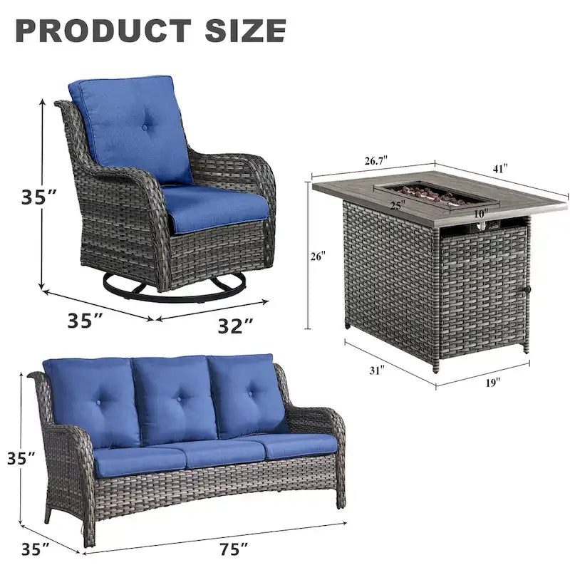 Mobilier de jardin : canapé, fauteuils et table brasero - Gris