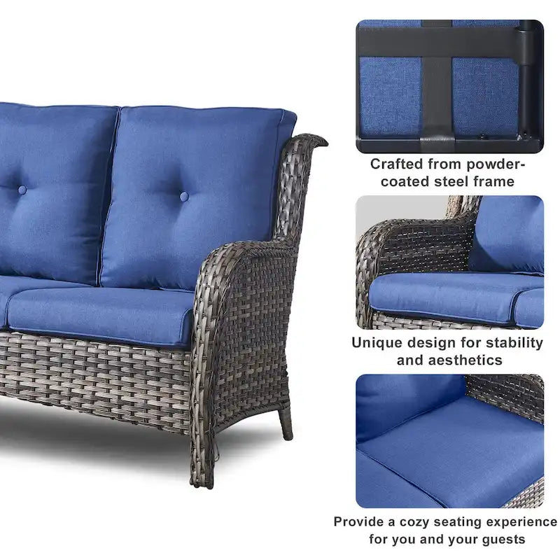 Mobilier de jardin : canapé, fauteuils et table brasero - Gris
