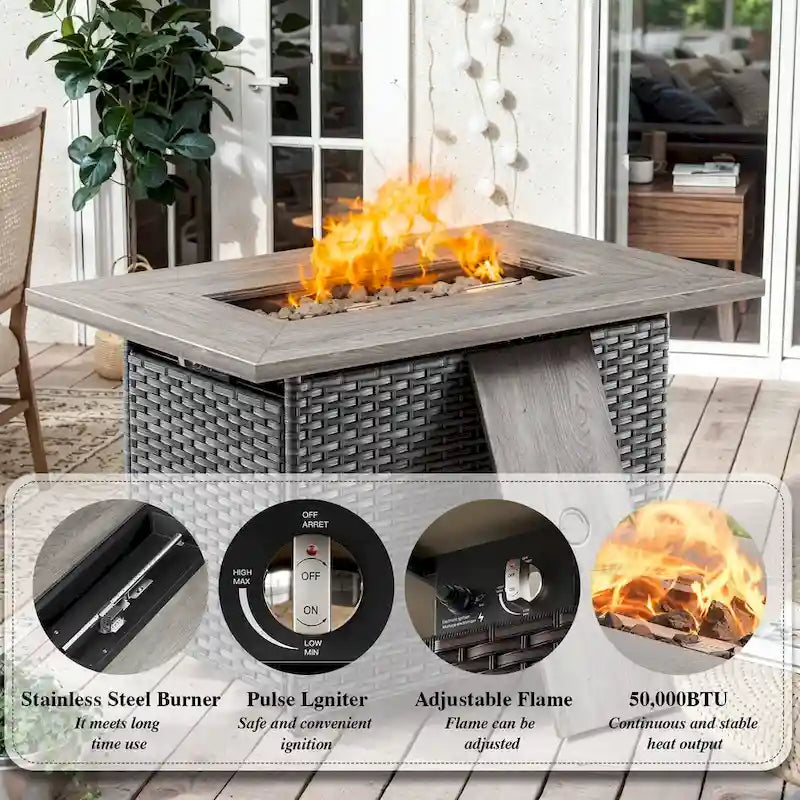 Mobilier de jardin : canapé, fauteuils et table brasero - Gris